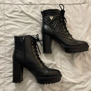 GUESS Black Lace-Up Ankle Boots